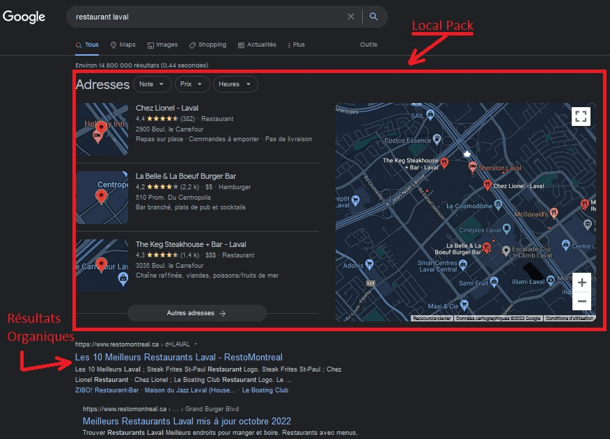 Les deux types de résultats Google pour le référencement local